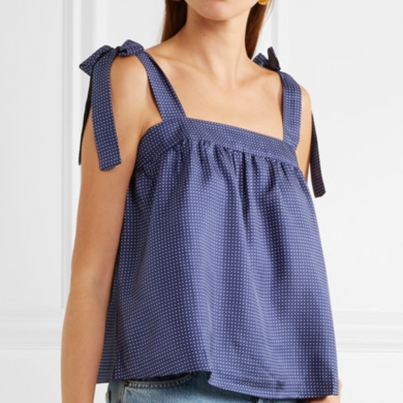 J. Crew Tops - J Crew Polka Dot Silk Tie Top Navy Size 10P NEW